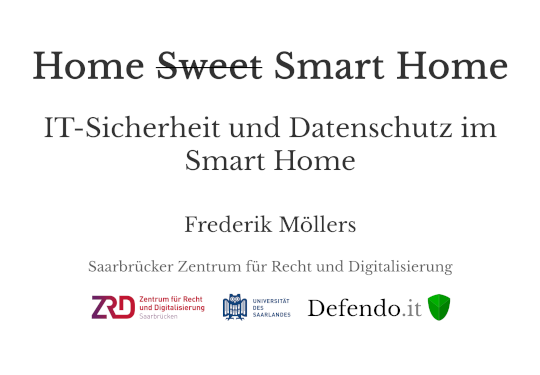 Titelfolie des Vortrags 'Home Sweet/Smart Home'